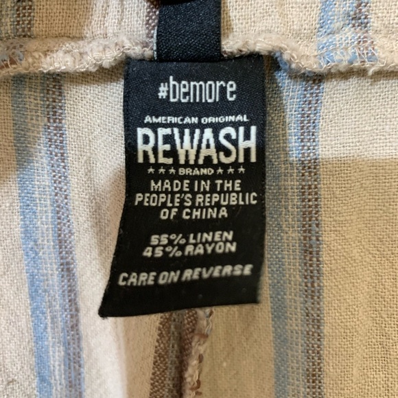 Rewash Linen Paper Bag Waist Wide Leg Striped Raw Edge Split Hem Crop Pants L - Picture 10 of 11